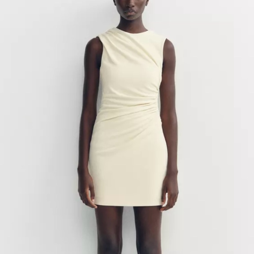 Zara Cream Ruched Sheath Mini Dress